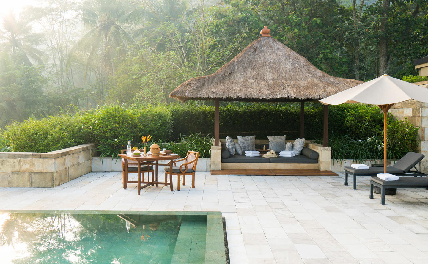 Poolside Relaxation Area, Dalem Jiwo Suite - Amanjiwo, Java, Indonesia