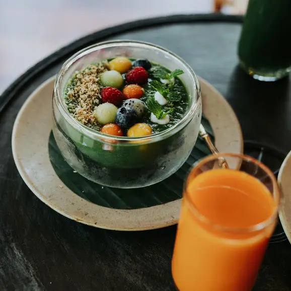Wellness bowl with grains, vegetables and fresh juice at Amanpuri.