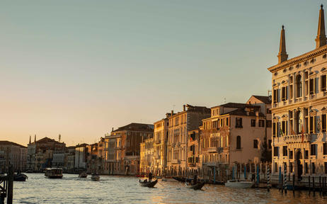 Venetian palaces lining the Grand Canal at sunset, Aman Venice.
