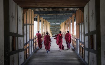  Amankora, Bhutan - Experience, Excursion, Punakha Dzong Catilevered Bridge with Monks