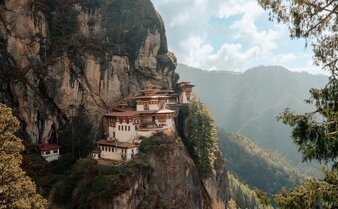 Tiger's Nest Monastery perched on a cliff edge in Paro valley, Bhutan at Amankora.