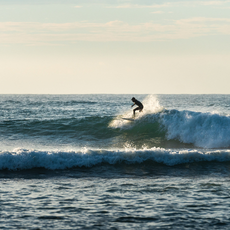 Surfer riding a wave at Amanwella, Sri Lanka.