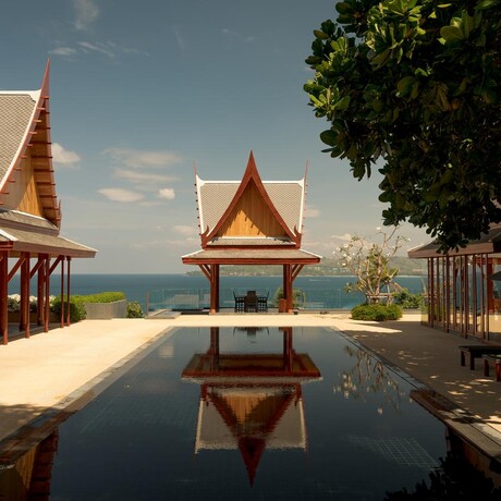 Seven-bedroom ocean villa with infinity pool and Thai pavilion overlooking the Andaman Sea at Amanpuri resort, Thailand.