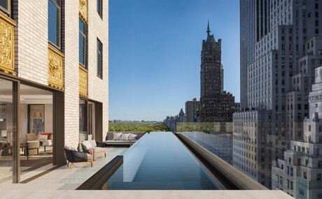 Three-bedroom home with outdoor terrace and plunge pool overlooking New York skyline at Aman New York.