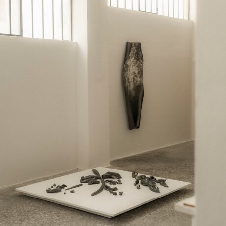 Studio portrait of artist Despina Flessa's sculptural work displayed at Amanzoe, Greece art exhibit.