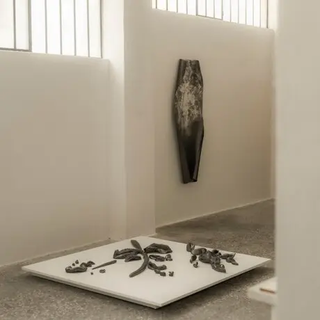 Studio portrait of artist Despina Flessa's sculptural work displayed at Amanzoe, Greece art exhibit.