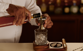 Bartender pouring FAMP B cocktail at Amanera, Dominican Republic.