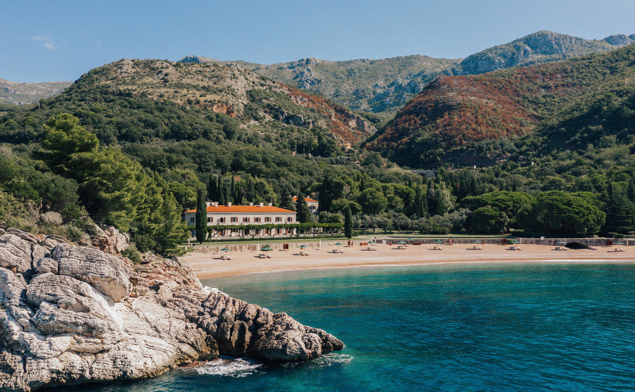Beach at Aman Sveti Stefan, Montenegro