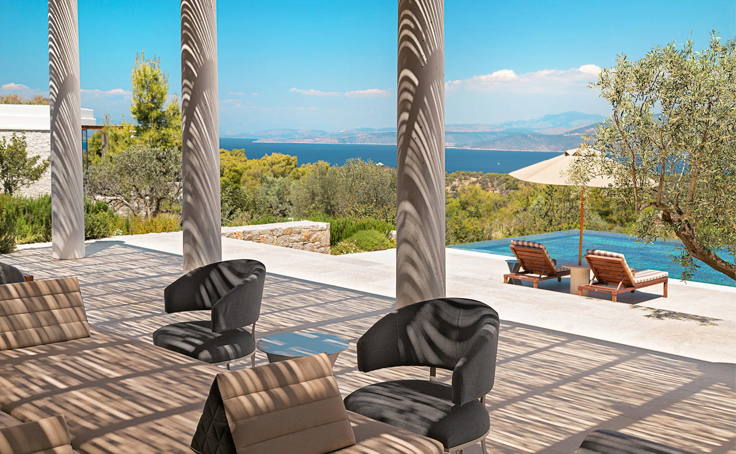 Outdoor Living overlooking Swimming Pool & Aegean, Five-Bedroom Villa - Amanzoe, Greece