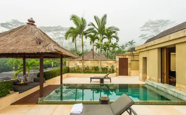 Garden Pool Suite at Amanjiwo with plunge pool, pavilion and tropical gardens in Indonesia.