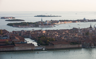 View across Venice's lagoon towards San Giorgio Maggiore at Aman Venice.