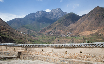 Mountain valley landscape at Amandayan with river and terraced hillsides.