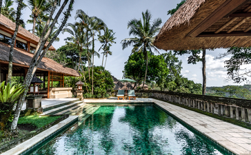 Ayung Suite plunge pool overlooking rice terraces at Amandari, Bali.