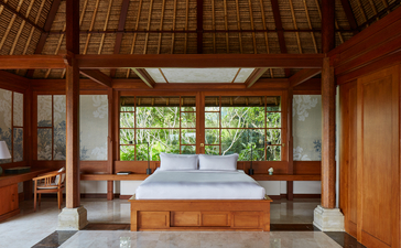 Three-bedroom villa at Amandari with open-sided bedroom pavilion and sunken bath.
