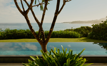 Casita avec piscine à débordement et vue sur la baie à Amanera, resort en République dominicaine.