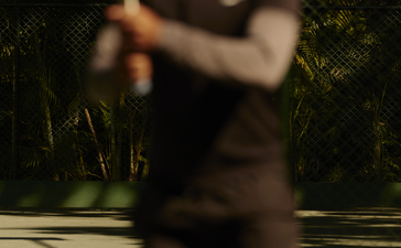 Visitor playing tennis at Amanera resort, Dominican Republic.