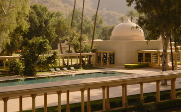 Terrace view of Amanbagh's Haveli Suite with plunge pool and palatial architecture.