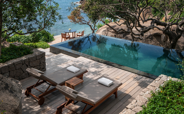 Ocean-view pool villa with infinity pool overlooking the Andaman Sea, Amanoi, Vietnam.