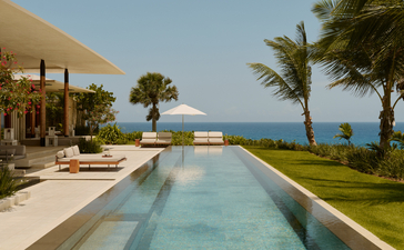 Two-bedroom casa at Amanera with infinity pool overlooking tropical gardens and sea.