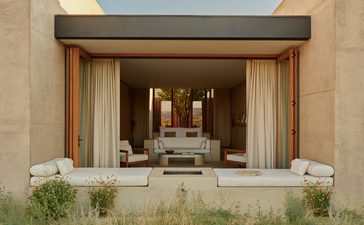Suite with plunge pool overlooking the desert landscape at Amangiri resort.