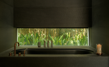 Ming Pavilion framed view of garden at Amanyangyun.