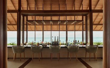 Sala de playa del resort con vistas al océano desde Amanyara, Turks y Caicos.