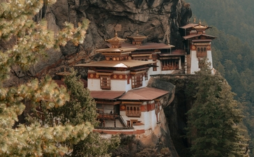 Tiger's Nest monastery perched on a cliff at Amankora Paro Lodge, Bhutan.