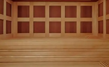 Wooden sauna interior at Aman Le Mélézin with bench seating and warm ambient lighting.