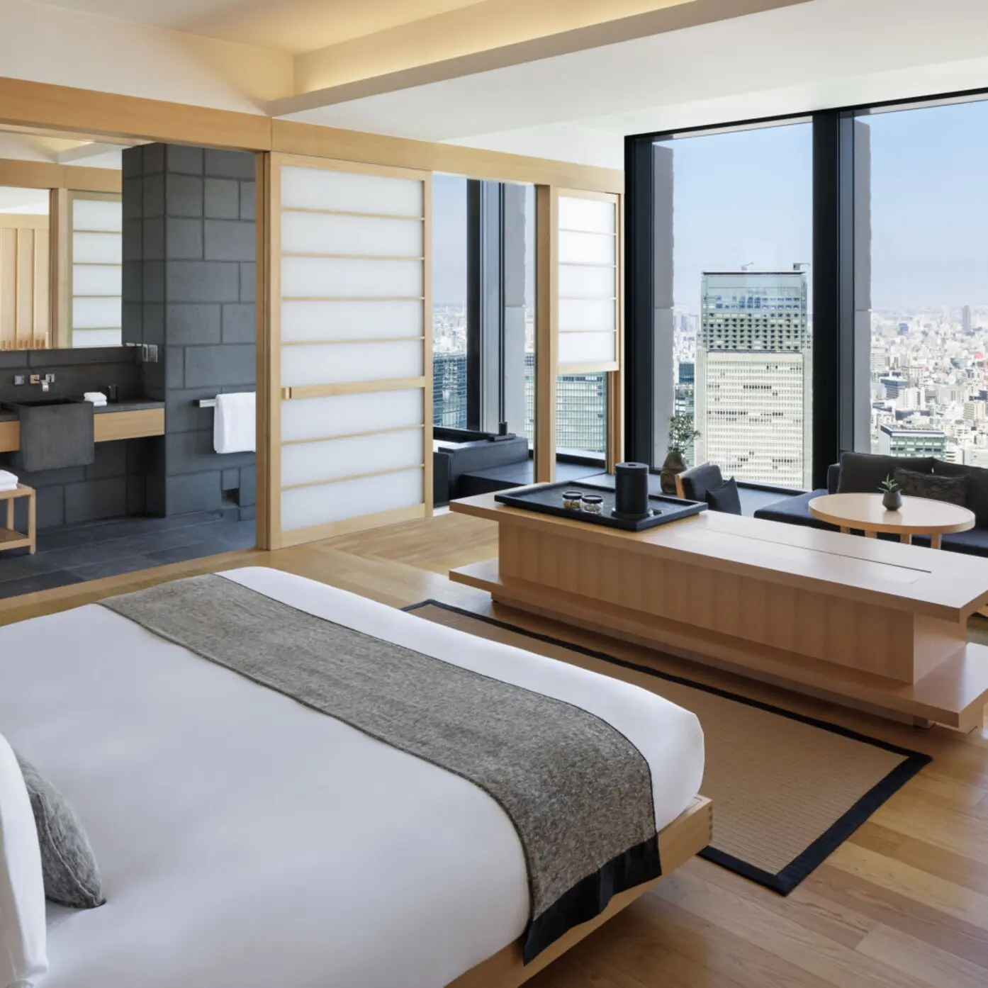 Grand Suite king bedroom at Aman Tokyo · Official photograph