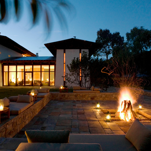 Bonfire in Courtyard, Bumthang Lodge - Amankora, Bhutan