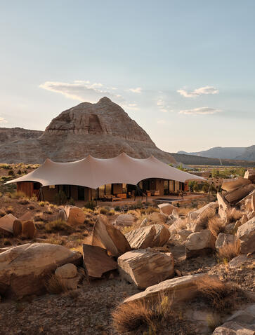 Two-bedroom mesa pavilion at Amangiri with desert landscape and distinctive rock formations.