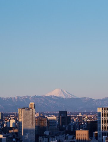 Vue sur les toits de Tokyo avec le Mont-Fuji en arrière-plan, Aman Tokyo.
