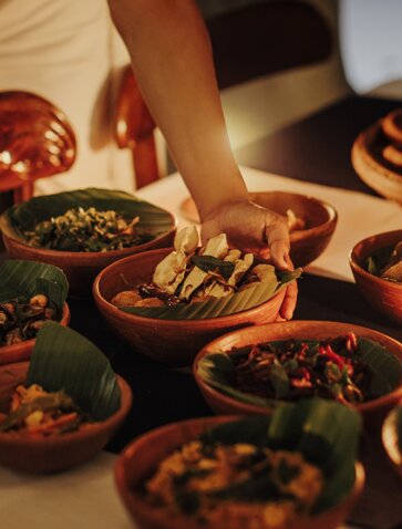 Traditional Sri Lankan dishes shared at Amangalla's dining table.