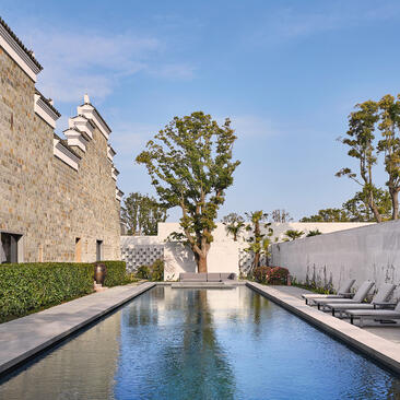 Four-bedroom Qing-style villa with reflecting pool at Amanyangyun, China.