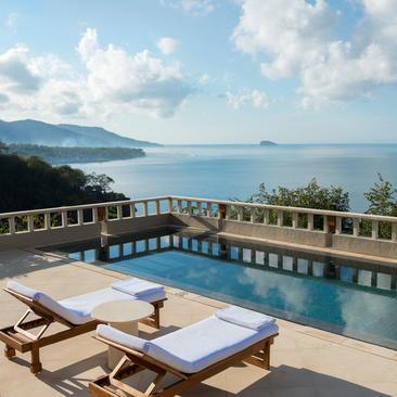 Indrakila Suite plunge pool overlooking Bali's coastline at Amankila resort.