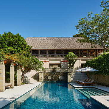 Three-bedroom villa with swimming pool and garden at Aman Villas at Nusa Dua, Bali.