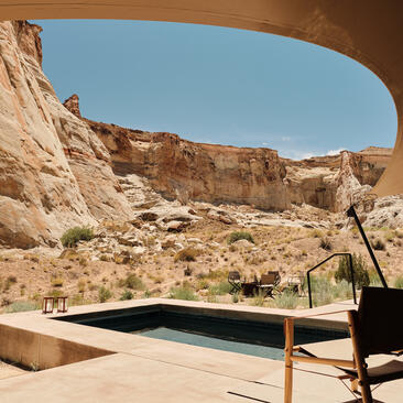 Two-bedroom pavilion with plunge pool overlooking desert landscape at Amangiri.