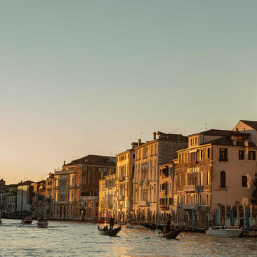 Venetian palaces lining the Grand Canal at sunset, Aman Venice.