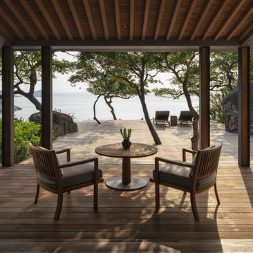 Ocean Pavilion at Amanoi with seating area overlooking the sea.