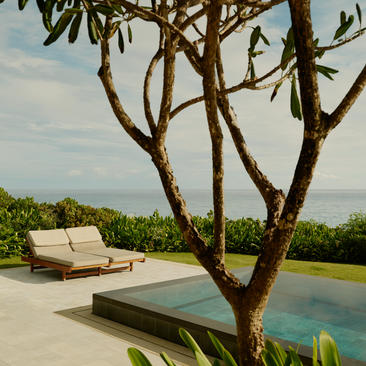 Casita sun lounger by plunge pool beneath mature tree at Amanera, Dominican Republic.