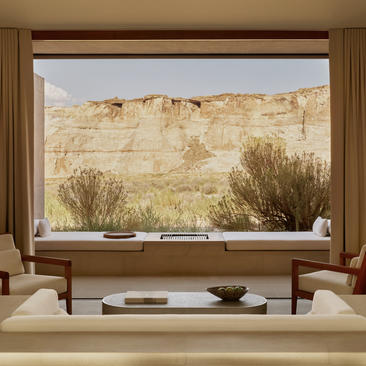 Mesa Pool Suite at Amangiri resort with views across desert landscape and sandstone cliffs.
