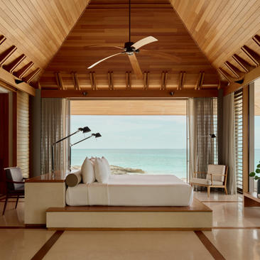 Principal bedroom at Amanyara with plunge pool overlooking turquoise waters of Turks and Caicos.