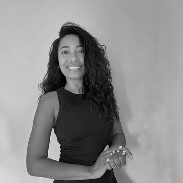 Sol Jimenez at Amanera resort, portrait photograph in black and white.