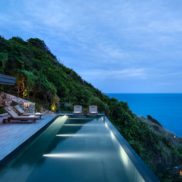 One-bedroom ocean pool residence at Amanoi with infinity pool overlooking the Vietnamese coastline.