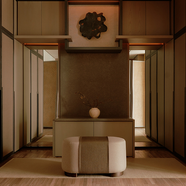 Room 168 at Aman Nai Lert Bangkok, a serene spa or meditation space with neutral tones and minimal furnishings.