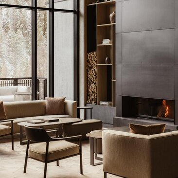 Aman Rosa Alpina, Italy - Lounge Area in Winter