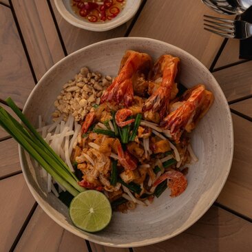 Thai noodle dish with prawns and lime at Amanoi, Bangkok.