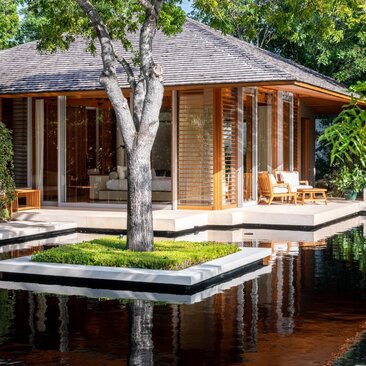 Six-bedroom villa with wooden deck and reflecting pool at Amanyara, Turks and Caicos.