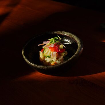 Japanese-inspired dish plated at Amandari, Bali, evening service.