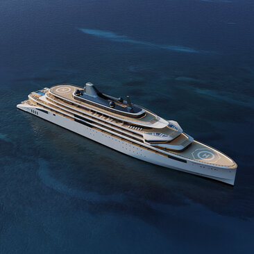 Aerial view of a modern cruise ship on deep blue water, representing Amangani's maritime connection.